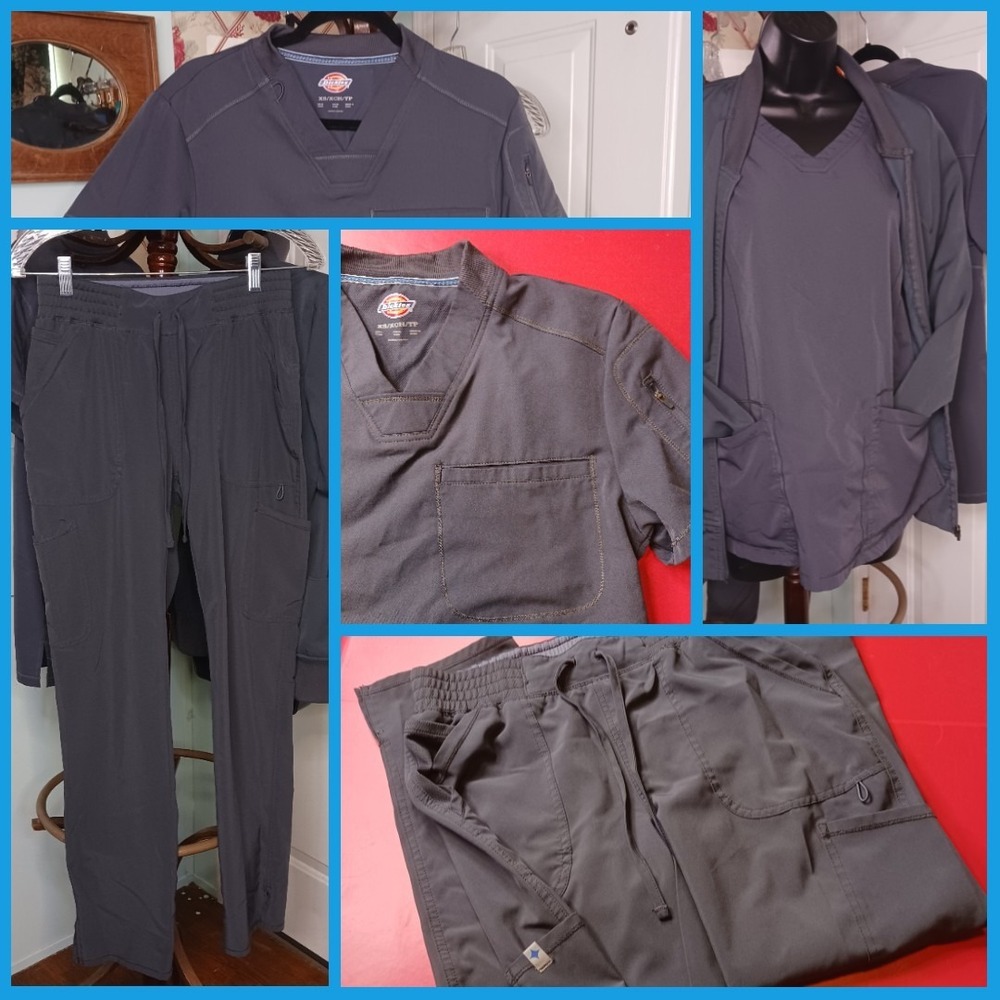Lot of 4 Dickies & Scrubstar Medical Scrubs XS S Gray Jacket Tops Pants Set